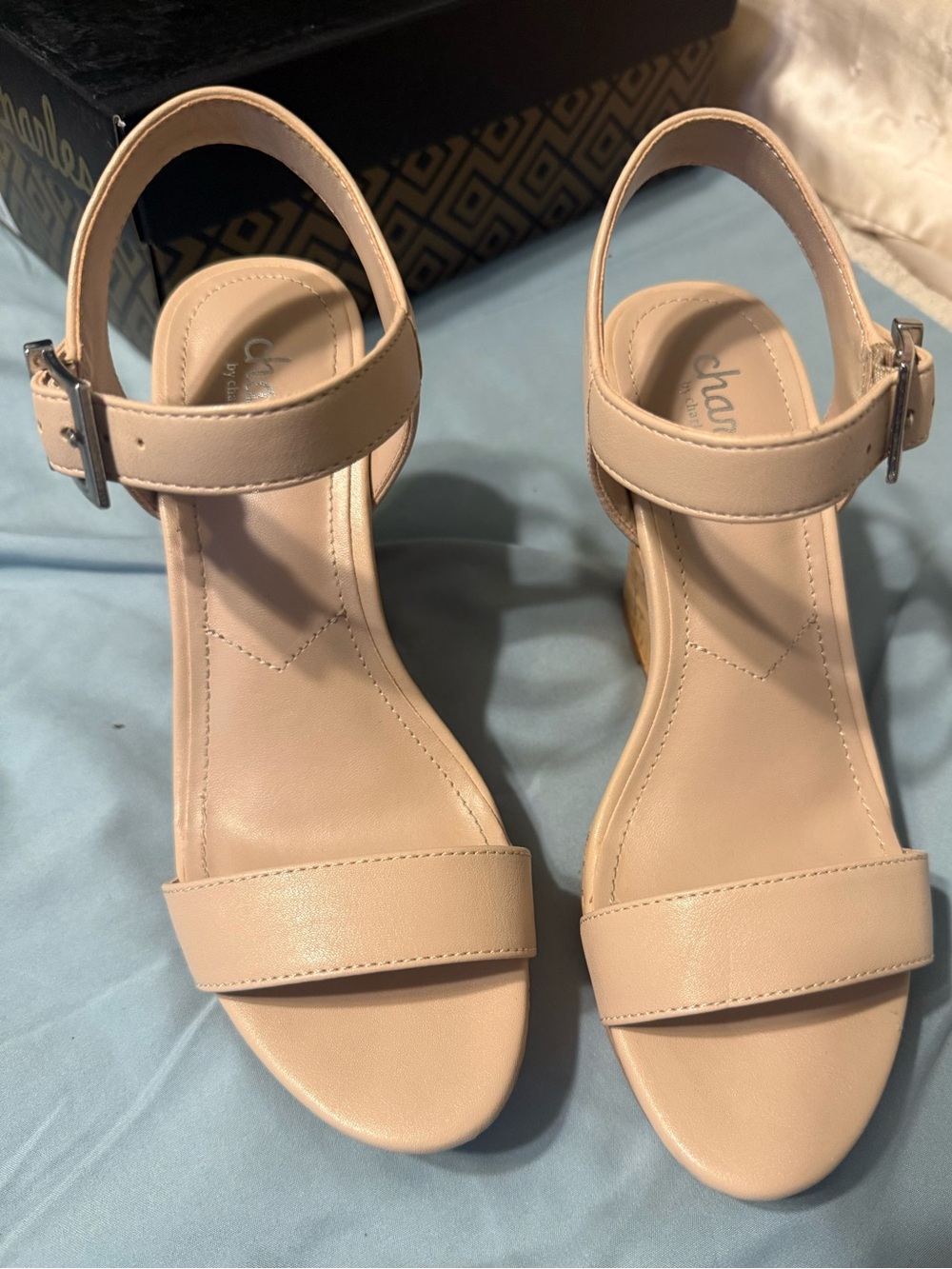 Charles By Charles David Nude Ankle-Strap Wedge Sandals